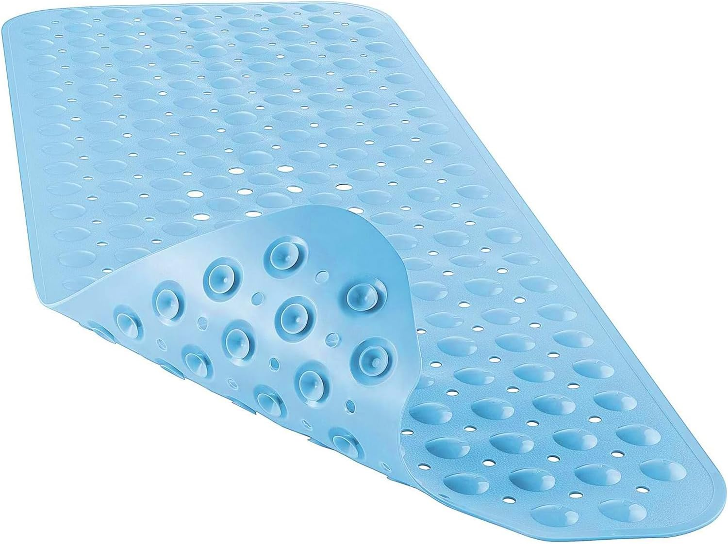 Mumoo Bear Bathtub and Shower Mats, Non Slip 40 X 16 Inch Extra Long Bathtub Mat, Machine Washable Bathmat with Drain Holes, Suction Cups for Bathroom Floor -Light Blue