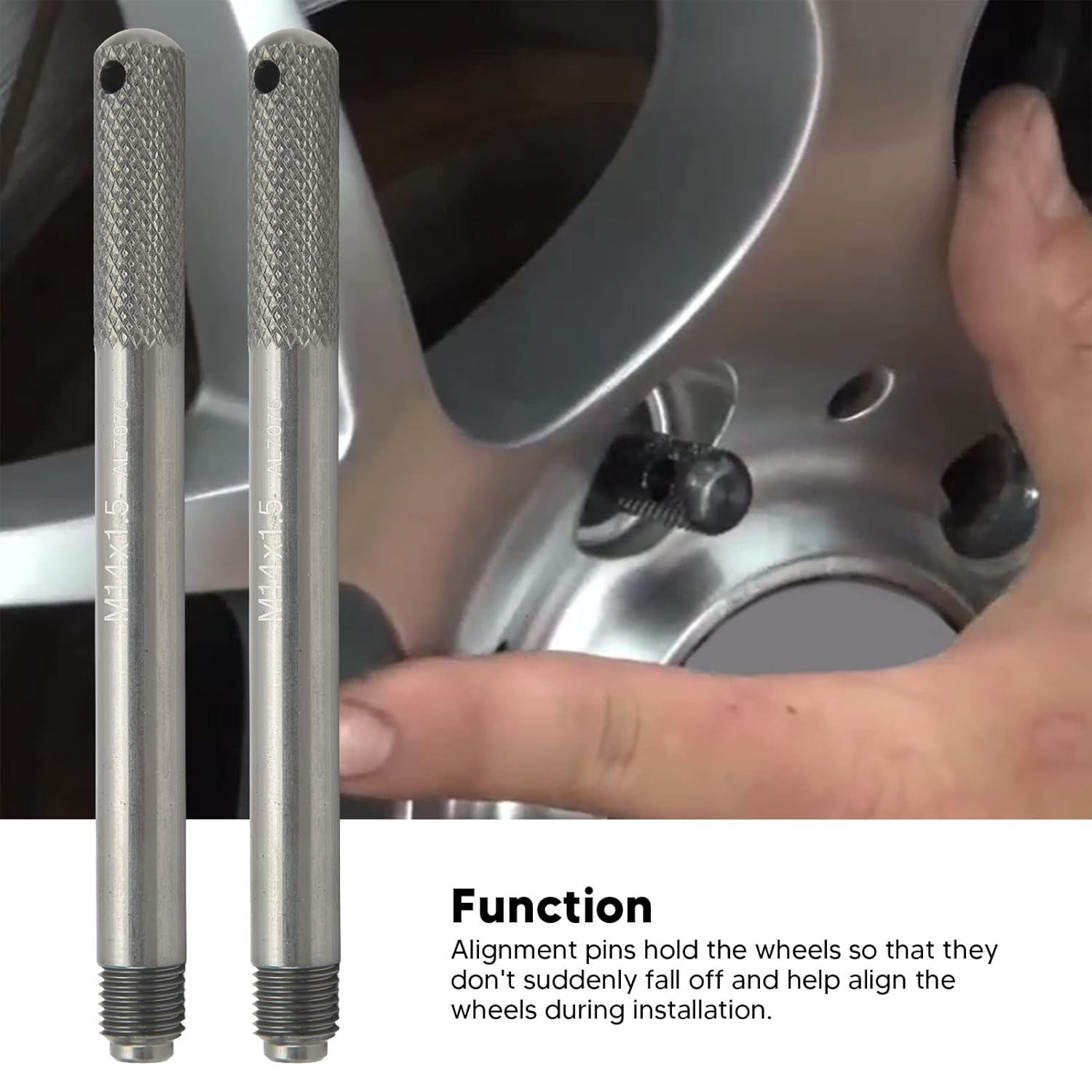 Wheel Alignment Pin Guide Tool Set, M14X1.5 Aluminium Alloy, 2 Pieces, Universal Car Tyre Installation Tool for Wheel Repair image number 1