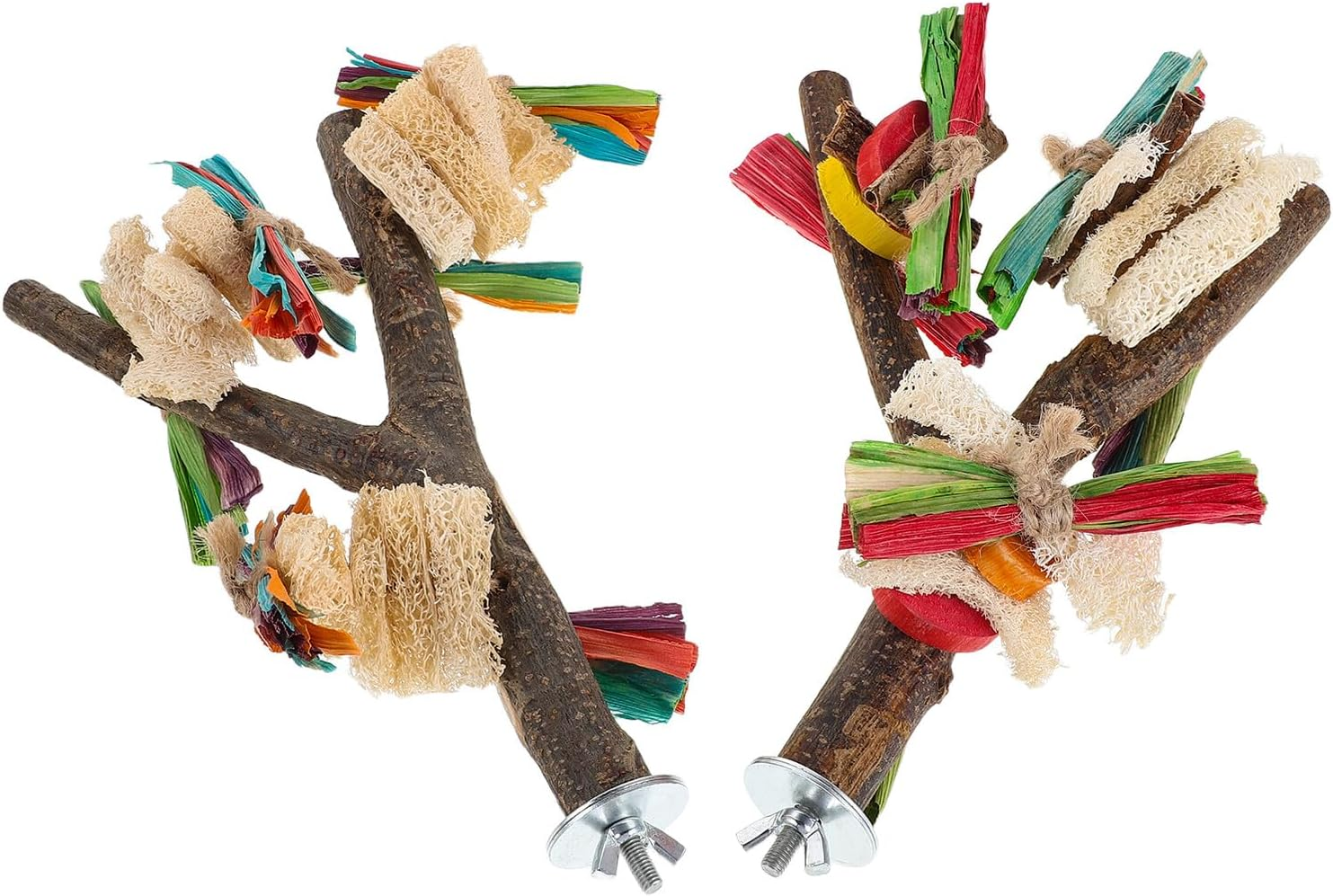 HINTRMENT 2PCS Natural Wood Parrot Stand Perch Branch Fork Play Platform for Cage Birds, Bird Tree Stand with Solid Wood Perch Sticks Suitable for Parakeet Macaw Cockatiel Conure image number 3