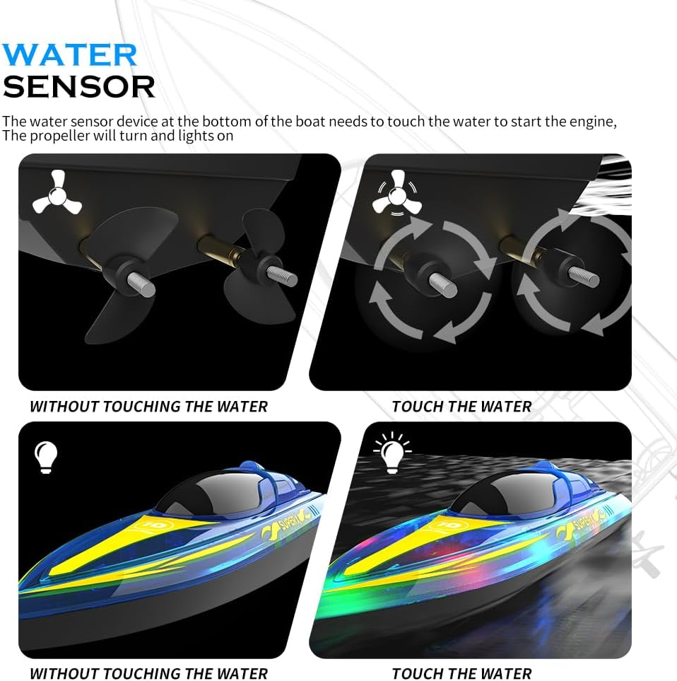 B-Qtech Remote Control Boat for Kids, 20KM/H High Speed RC Racing Boat with LED Light, 2 Rechargeable Batteries Long Playing, RC Boat Toys Gifts for Adults and Kids Pools Lakes Swimming Pool image number 1