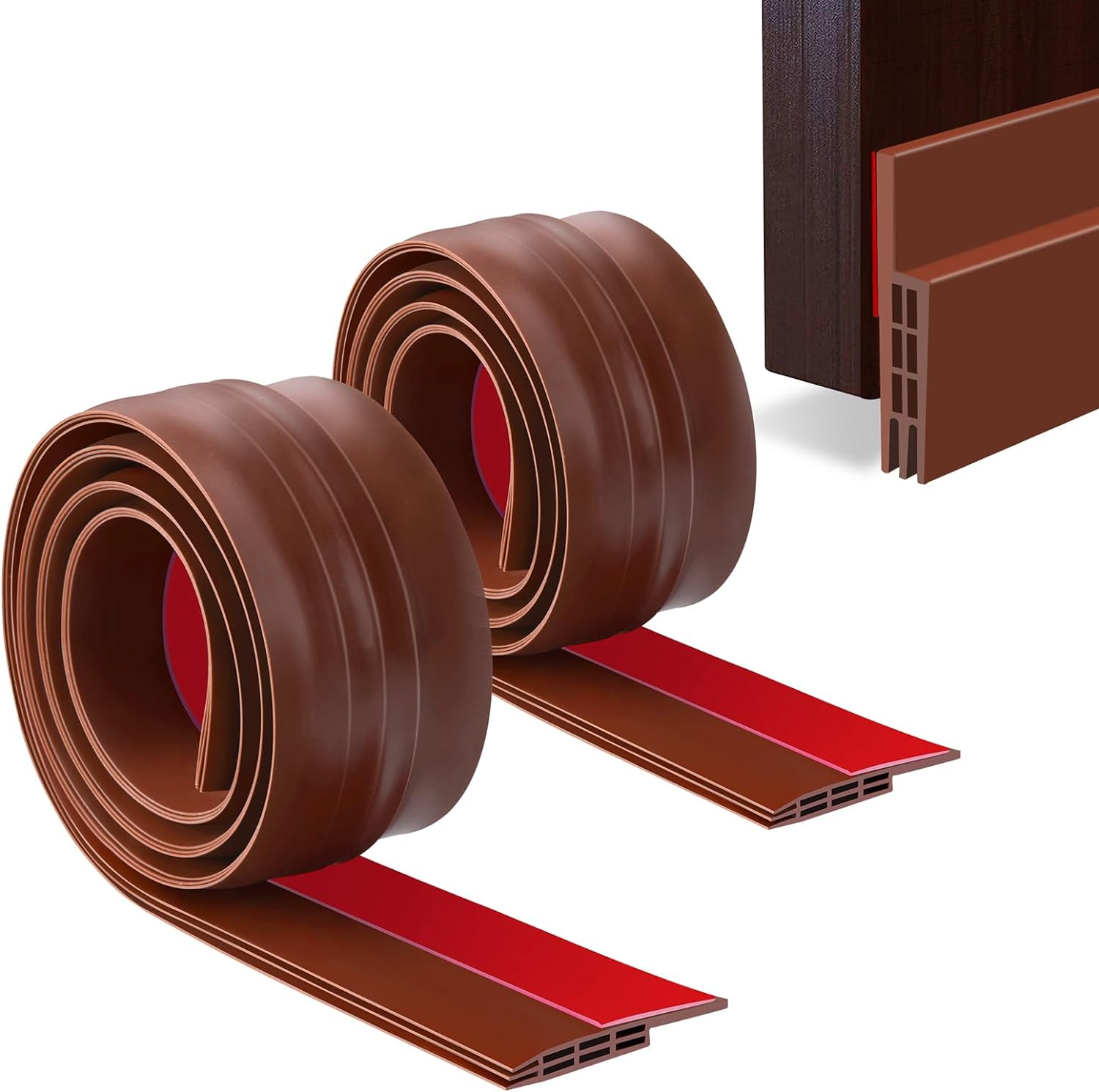 YOUSHARES Brown Door Seal - 2" Width X 39" Length Draught Excluder, Weather Stripping, Rubber Draft Sweep Stopper for Soundproof and Keep Warm (2 Packs)