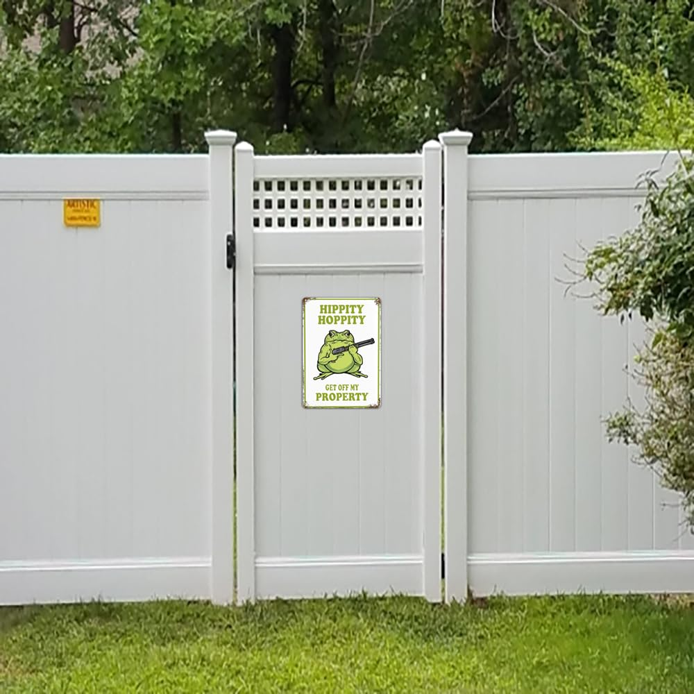 PIHUE Metal Aluminum Whimsical Rustic Frog Sign No Trespassing Decorative Sign (8X12 Inches, Green, White) image number 3