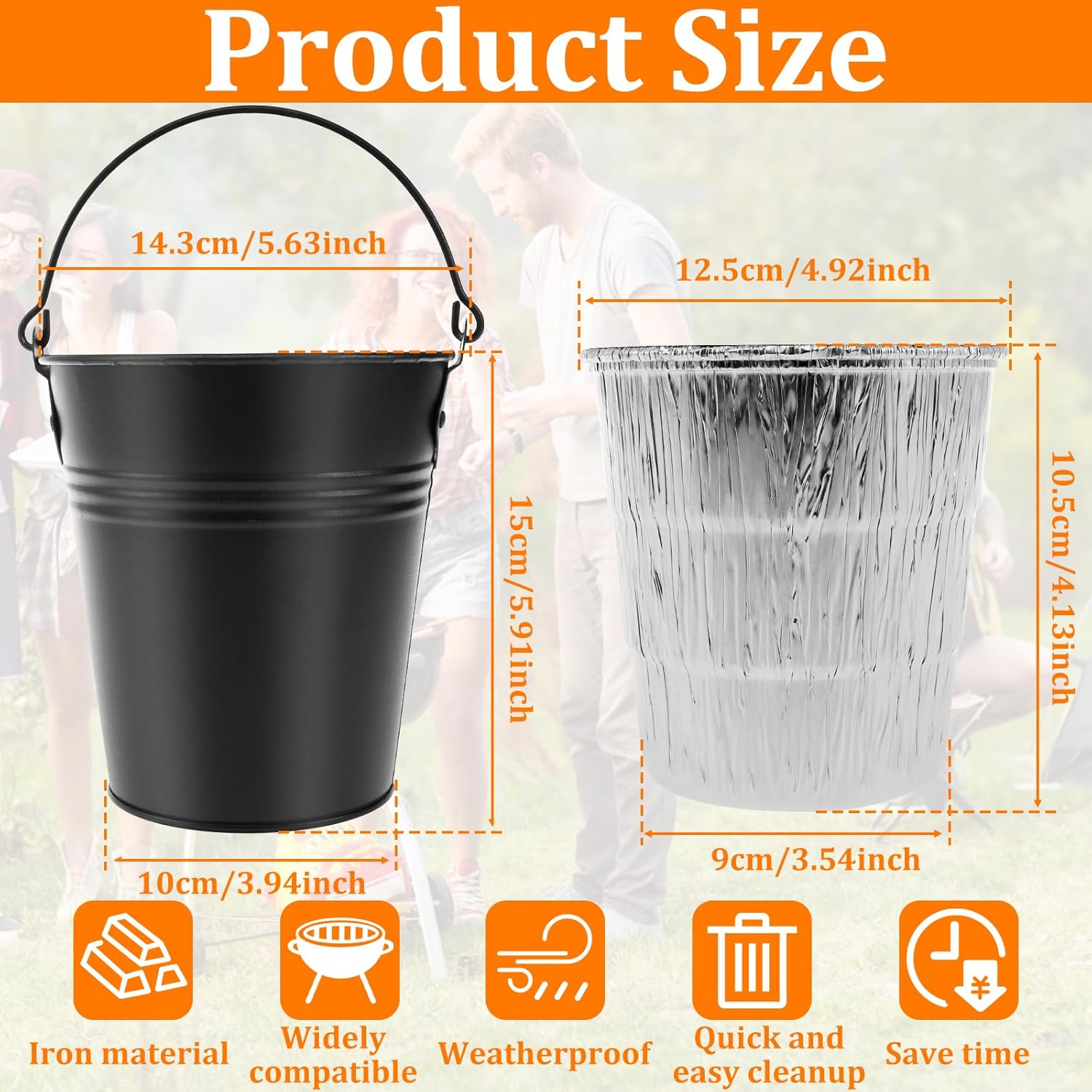 Grill Bucket for Grease Traeger Grease Bucket with 15 Tin Liners Rust-Proof Iron Alloy Drip Grease Can Tin Liners Compatible for Traeger 20/22/34 Series 15X14.3 Cm image number 3