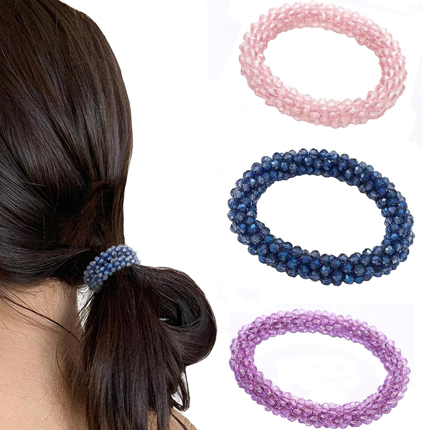 WERIGONI Pack of 3 Glitter Stones Hair Accessories for Women Elastic Headband Crystal Bracelet Gifts for Women image number 4