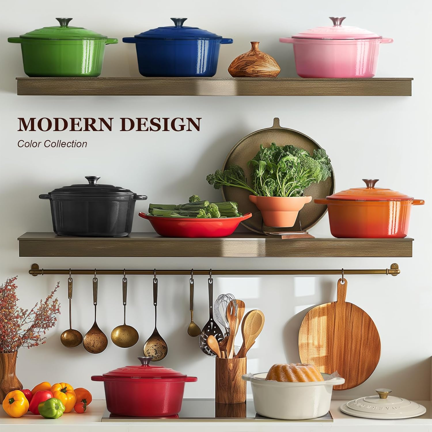 Overmont Roasting Dish Enamel Cast Iron Pot - 26 Cm Oven Safe - with Lid and Cookbook - for Kitchen Baking Braising Roasting