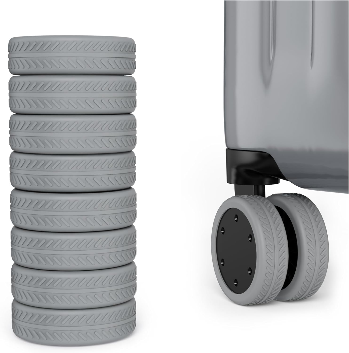 AWINNER 8 Pack Luggage Wheels Covers - Silicone Luggage Wheel Protector Covers for Most 8 Spinner Wheel Suitcases or Office Chair Caster,Durable,Mute and Shock Absorption, Grey, One Size, 8 Pack