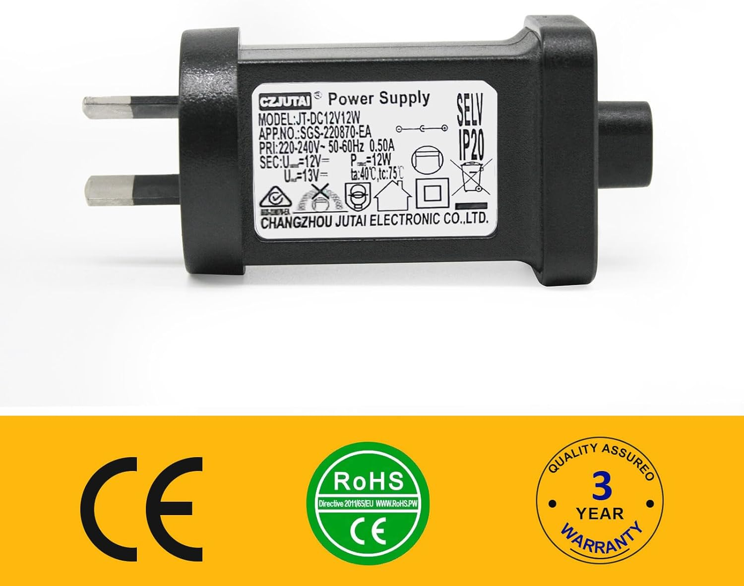 Premieradapter Power Supply Adapter for CZJUTAI JT-DC12V12W /9W /7.2W /6W /4.5W /3.6W, 12V 1A, 12W, AU 2PIN, Compatible with Low Voltage LED Devices image number 5