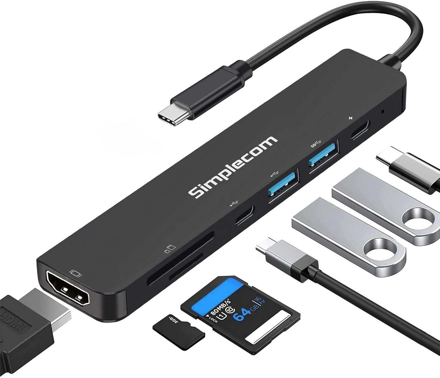 Simplecom CH547 USB-C 7-In-1 Multiport Adapter USB Hub HDMI Card Reader PD image number 4