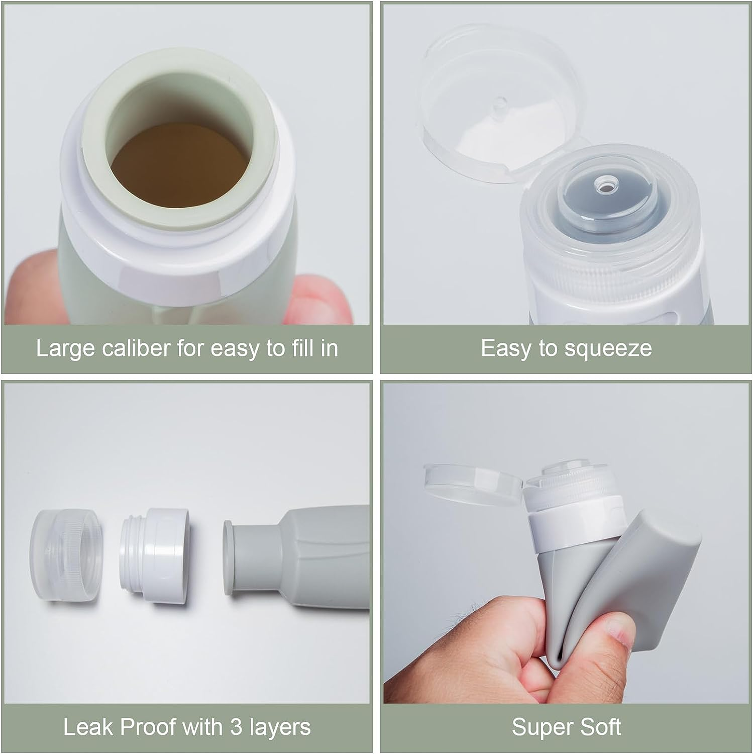 BREENHILL Silicone Travel Bottles Set for Toiletries,4 Pcs 90Ml Refillable Cosmetic Container Kits 1Pcs Refill Perfume Bottle Leakproof Travel Toiletries Bottles for Shampoo, Travel Accessories image number 2