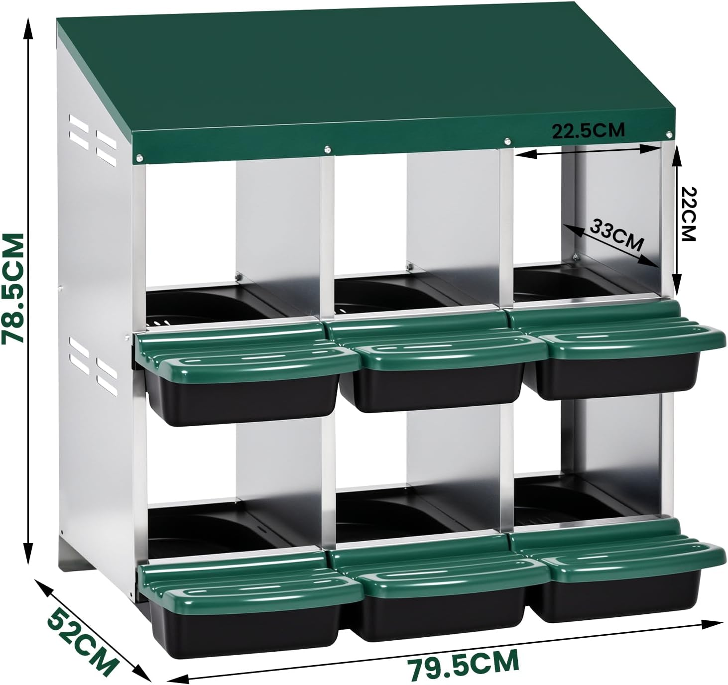 Advwin Chicken Nesting Box, Double Layer 6 Hole Metal Chicken Hen Laying Boxes with Roll Away Egg Collection & Perch, Poultry Nest House Egg Brooder Coop for Hens/Goose/Duck image number 6