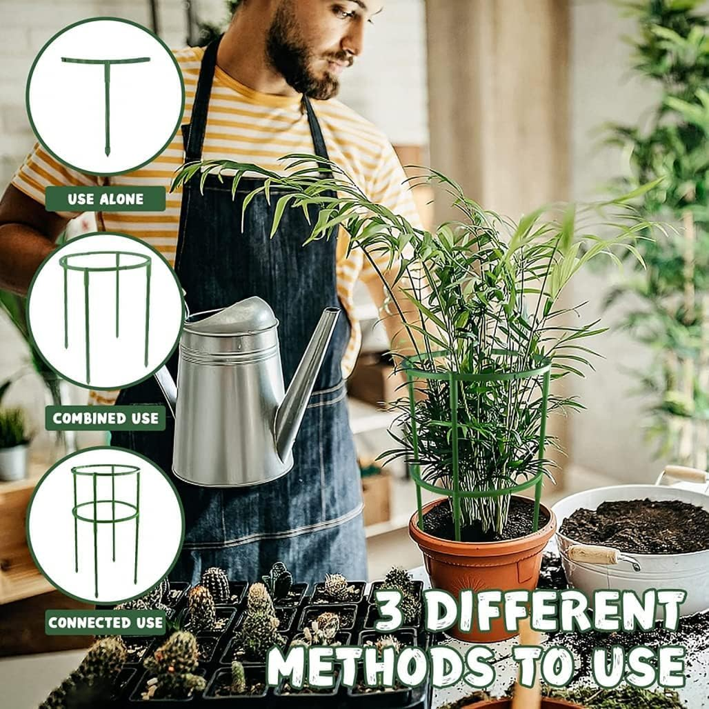 Dolemay 12 Pieces Plant Support Stakes,Half round Plant Support Ring Plastic Plant Cage,Garden Plant Border Support,Green Plant Cage Holder,Flower Pot Climbing Trellis for Vegetables Potted Plant image number 3