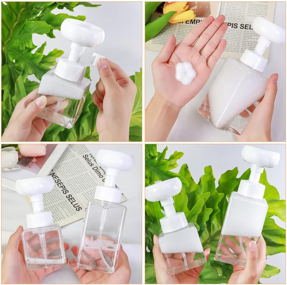Kichvoe 2Pcs Flower Shape Foaming Hand Soap Dispensers Refillable Pump Bottles for Liquid Soap Shampoo and Lotion Transparent for Bathroom and Kitchen Counters image number 6