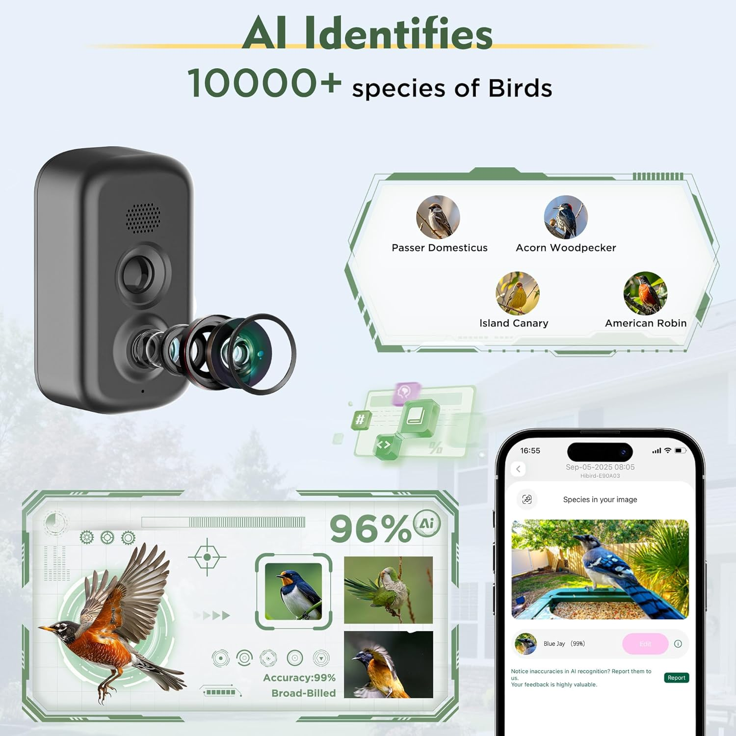 Bird Feeder with Camera, 4K UHD Video & 5G Wifi Live Stream, 32MP with AI Bird ID for 10,000+ Species, 2 Solar Powered, Birdhouse Camera for Outdoor Backyard Birdwatching Gift image number 6