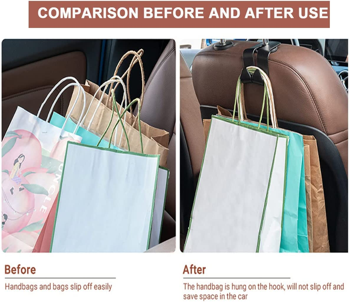 2 Pcs Car Seat Hook,2 in 1 Vehicle Headrest Hooks for Purse,Multi-Functional Mobile Phone Bracket,Durable Organizer for Hanging Grocery Bags in Car image number 4