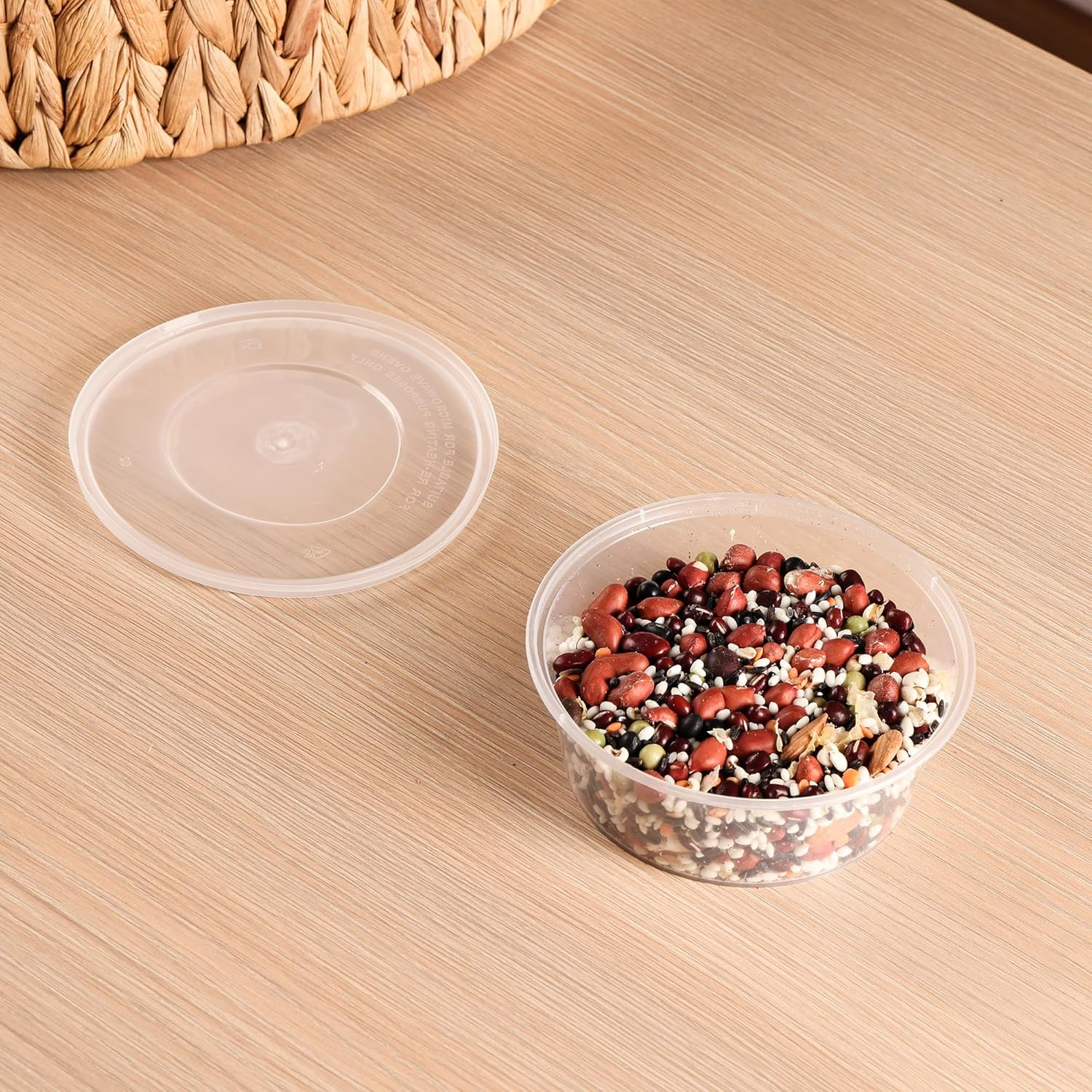 200Pk Deli Containers with Lids 300Ml -Round Disposable Soup Container - Reusable Stackable Bpa-Free - Plastic Takeaway Containers round with Airtight Leakproof Lids, Microwave Freezer Dishwasher Safe image number 5