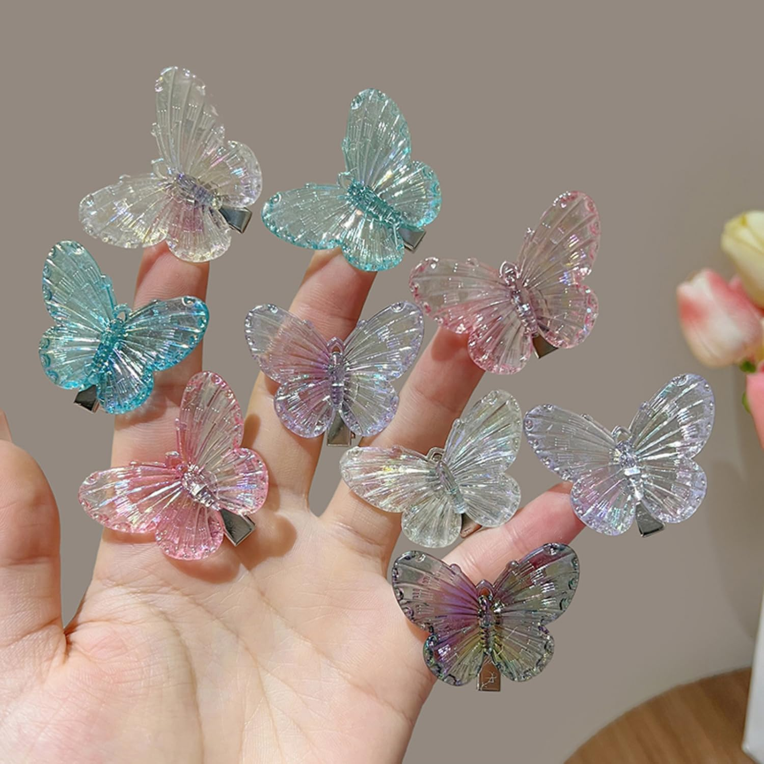 Umiin Hair Clips, 6 Pieces Crocodile Clips, Butterfly Hair Accessories for Women and Girls, Beautiful Headwear, Styling Tools for Party, Daily Performance, Pink image number 5