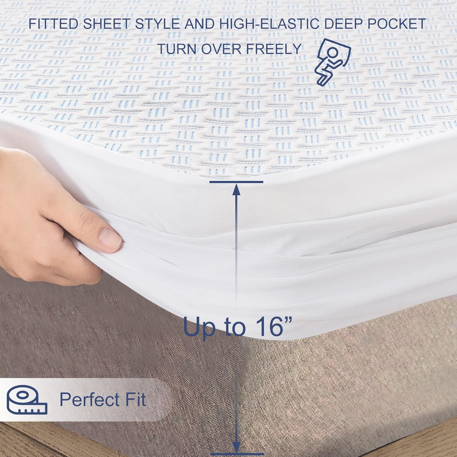 ACCURATEX Mattress Protector Queen Size - 100% Waterproof Breathable&Cooling 3D Air Mattress Cover -Soft Smooth Noiseless Mattress Pad Cover,40Cm Fitted Deep Pocket(153Cm&times;203Cm) image number 5