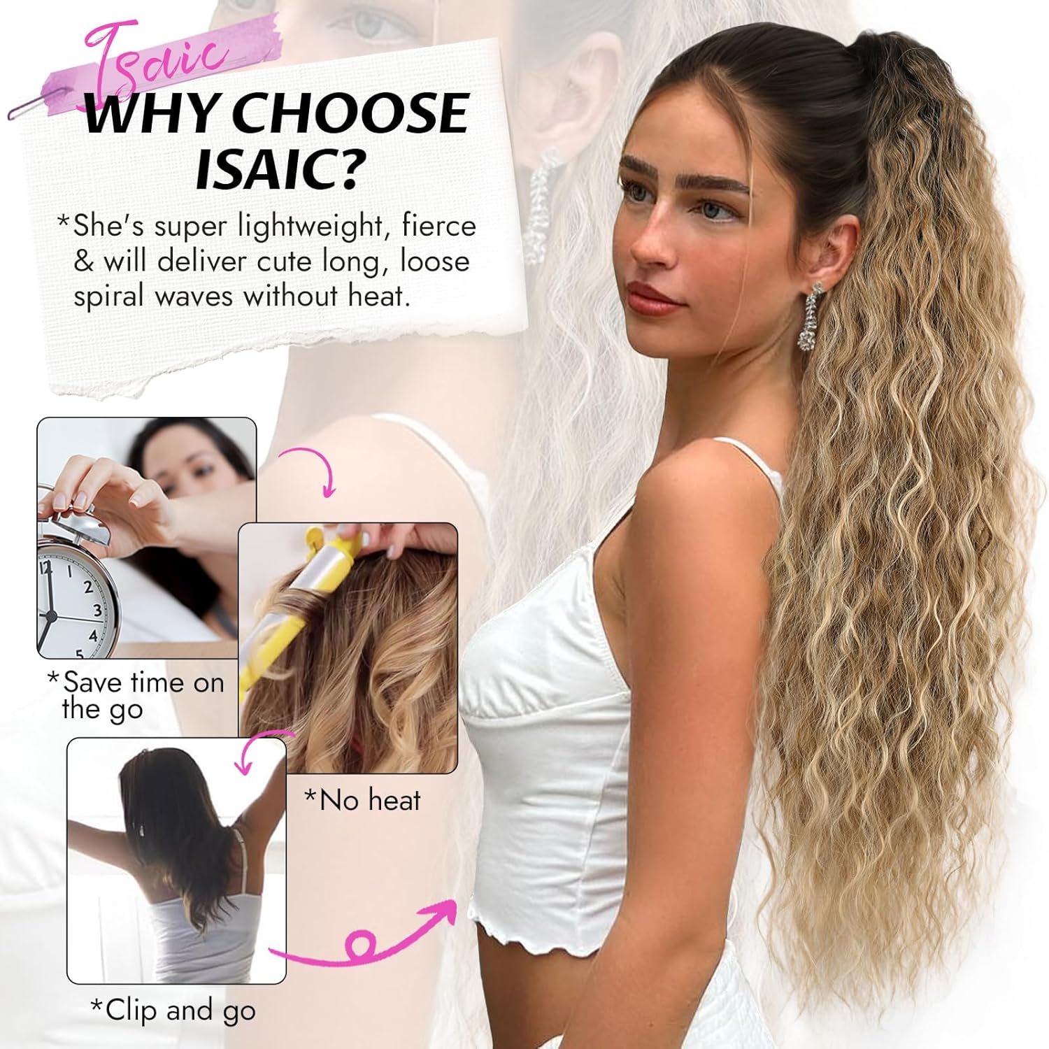 Isaic Material Introduction: Our Claw Ponytail Extensions Are Made of Premium Synthetic Fibers, Safe, Comfortable and Beautiful, You Can Handle Them With image number 2