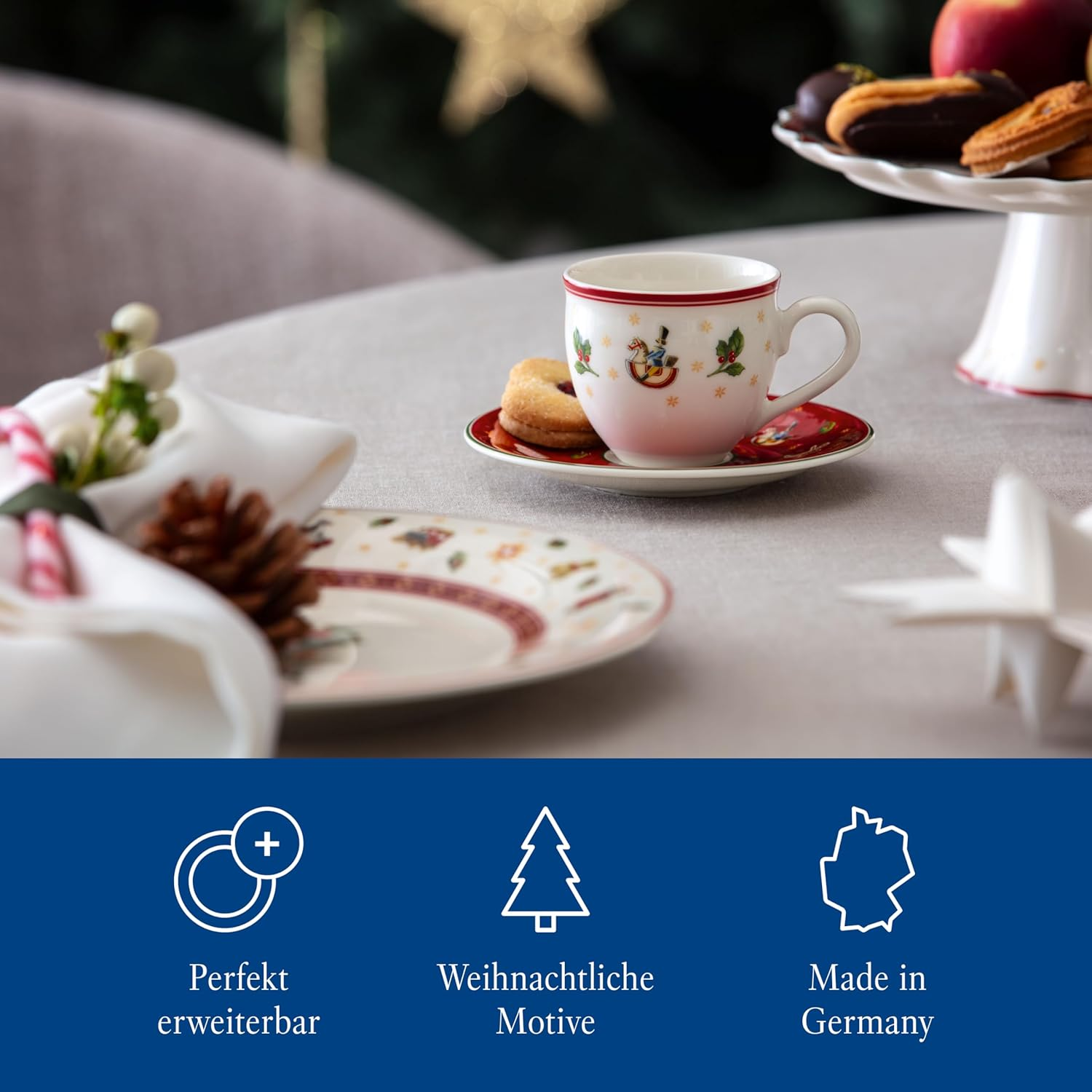 Villeroy & Boch Toy'S Delight Specials Espresso Saucer, Coaster, Espresso Cups, Small Porcelain Plate with Christmas Motif, Christmas Tableware, 12 Cm Diameter, Dishwasher and Microwave Safe