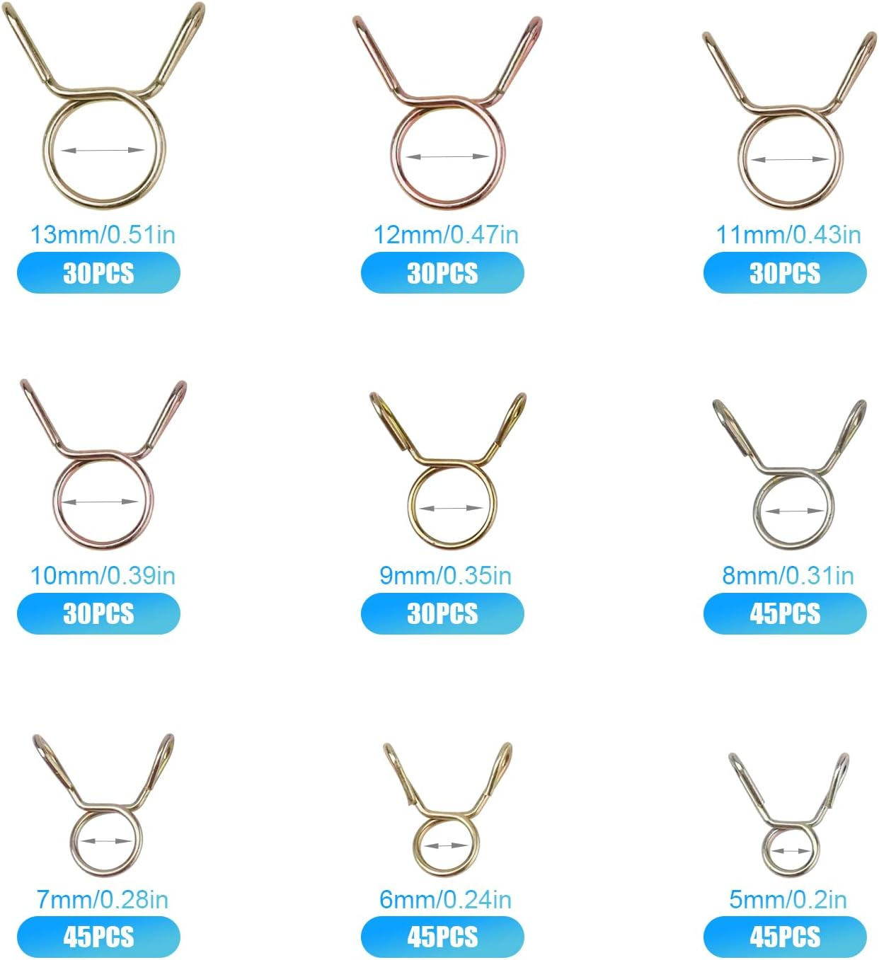 330Pcs Spring Hose Clamps, 5-13Mm Elastic Hose Clamp Small Hose Clamps Water Pipe Spring Clips Air Tubing Spring Clamps Fuel Line Hose Clamp for Moto Scooter ATV image number 6