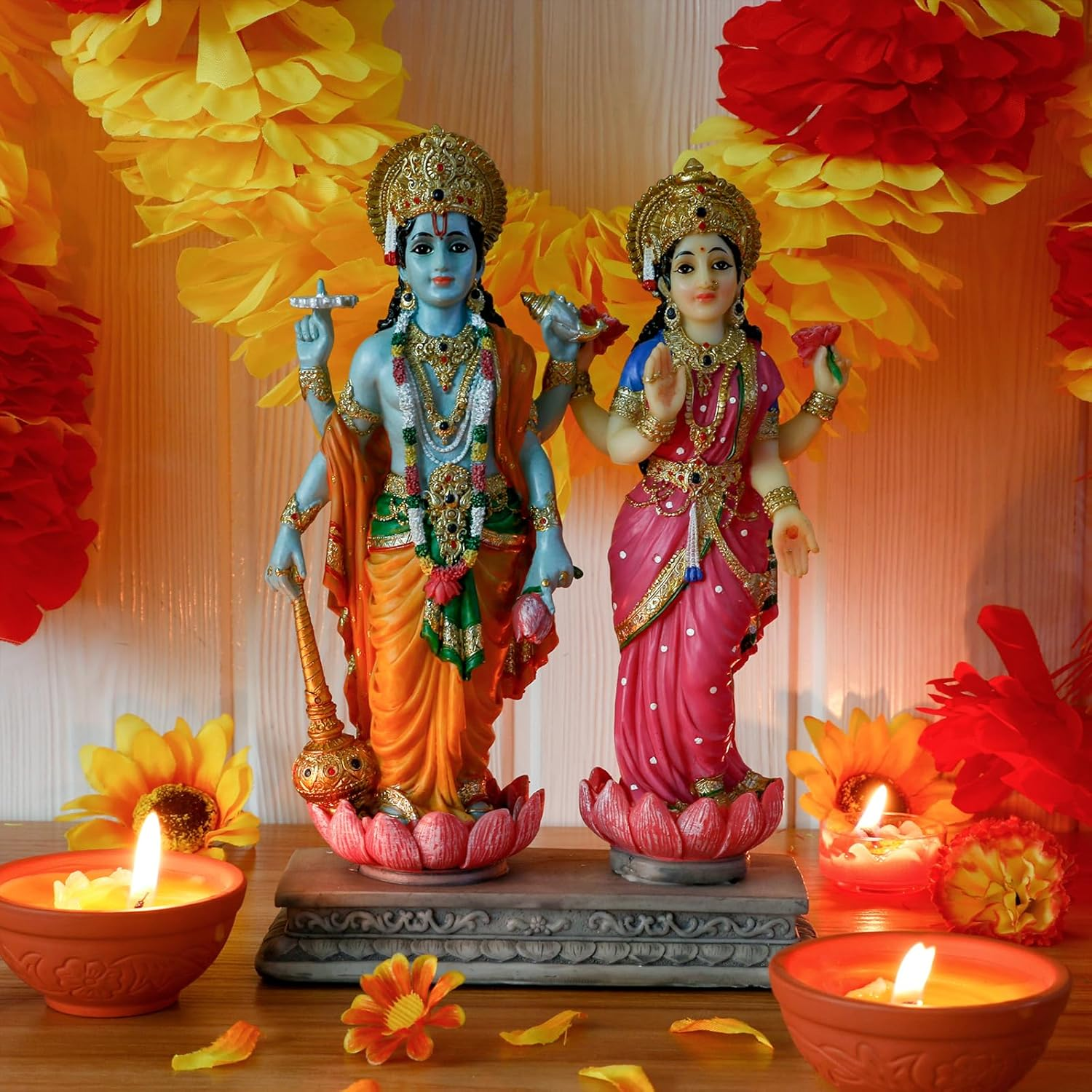 Hindu God Lakshmi Narayan Statue - 8.8&rdquo; H Laxmi Narayan Sculpture Indian Diwali Pooja Item Murti Gifts for Indian Couple Friends Family Diwali Gifts Home Office Mandir Temple Puja Decor image number 2