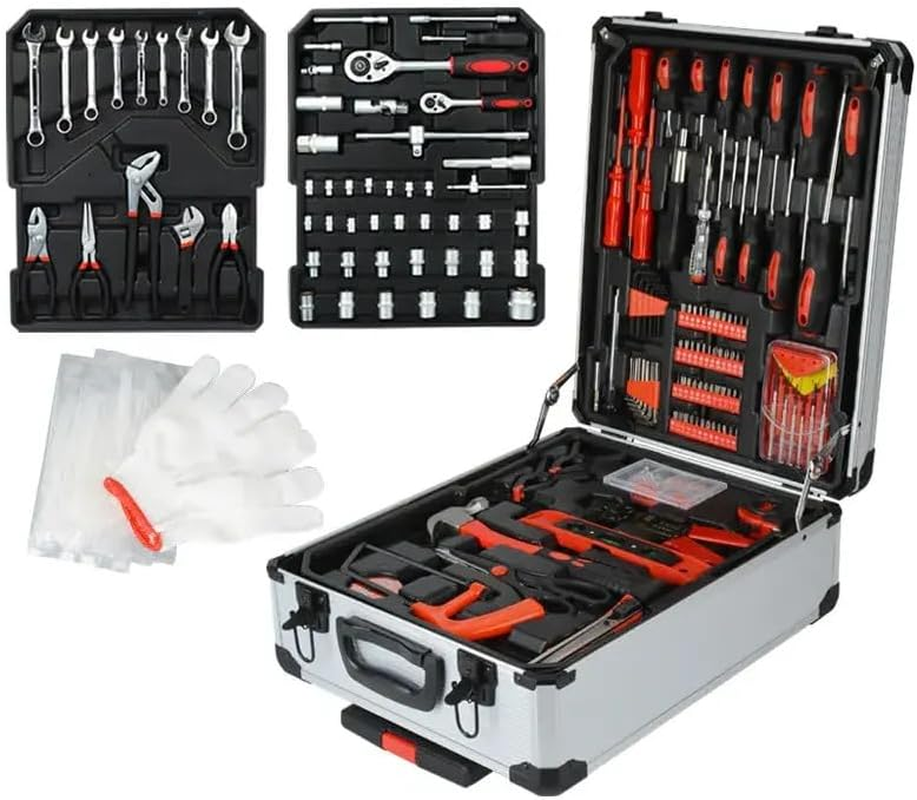 499PC Tool Kits Household Tools Kit Box Trolley Carry Toolbox Storage Set