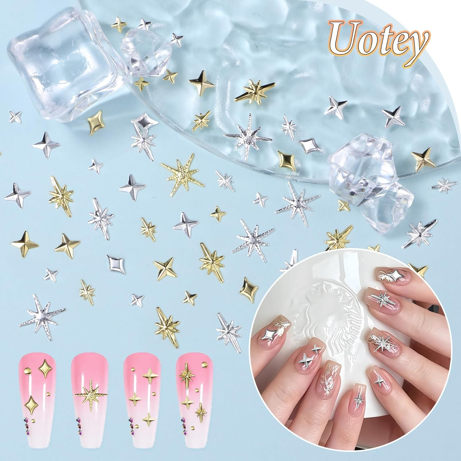 2 Boxes Gold Star Nail Gems Charms, Metal Starshine Studs, Silver Golden Micro Caviar Beads, DIY Accessories for Nail Art image number 3