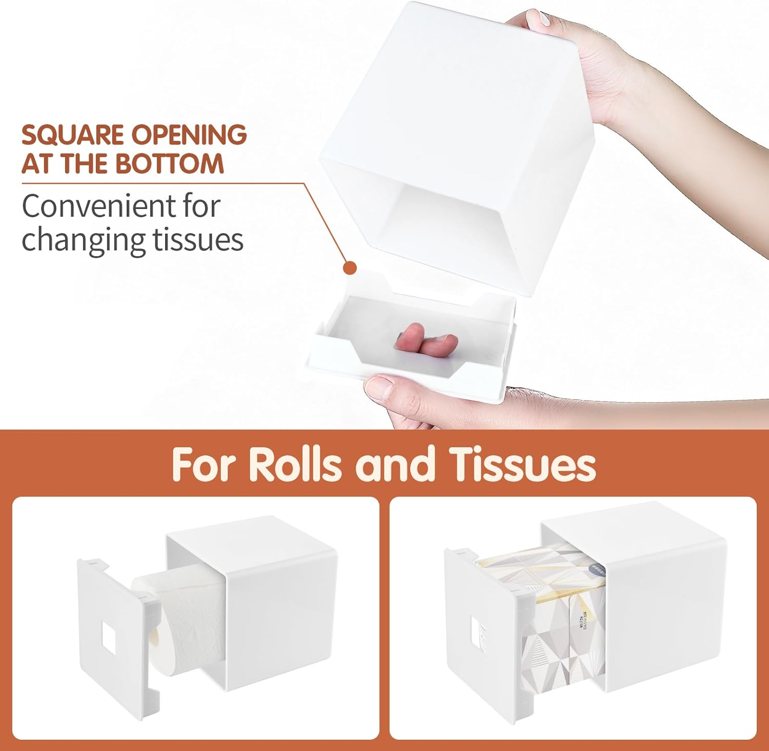 Tissue Box Cover, Square Facial Holder Storage for Bathroom Vanity, Countertops, Dressers, Night Stand, Parlors and Offices - White YH-001 image number 1