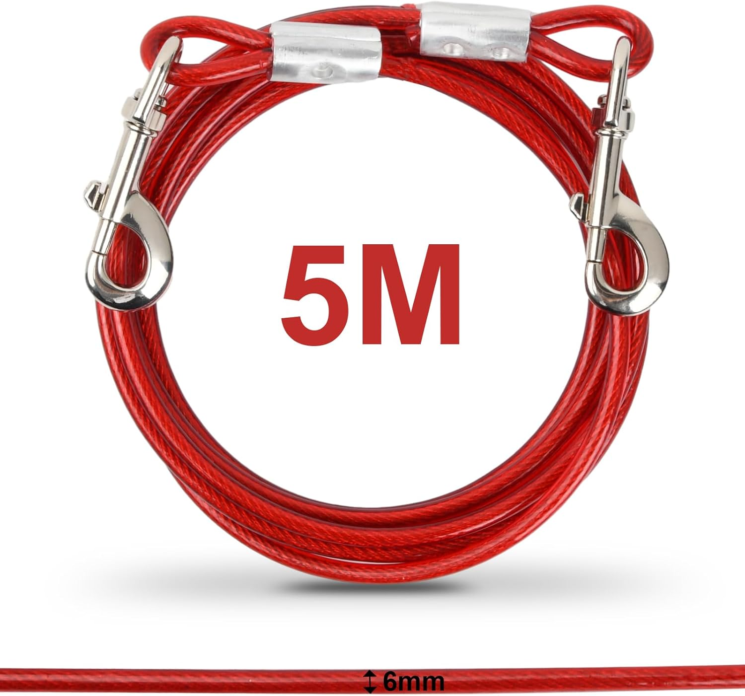 5 M Dog Lead Steel Wire Small Medium Large Dogs, 6 Mm, Tie-Out Lead Pet Heavy Duty, up to 250 Kg, Dog Yard Lead with Swivel Hook, Tie Out Pets Cable for Camping Training (White, 5 M) image number 2