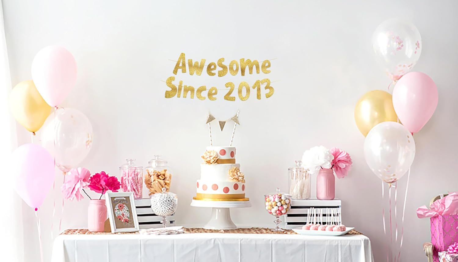 Awesome since 2013 Gold Glitter Banner - 12Th Birthday and Anniversary Party Decorations image number 3