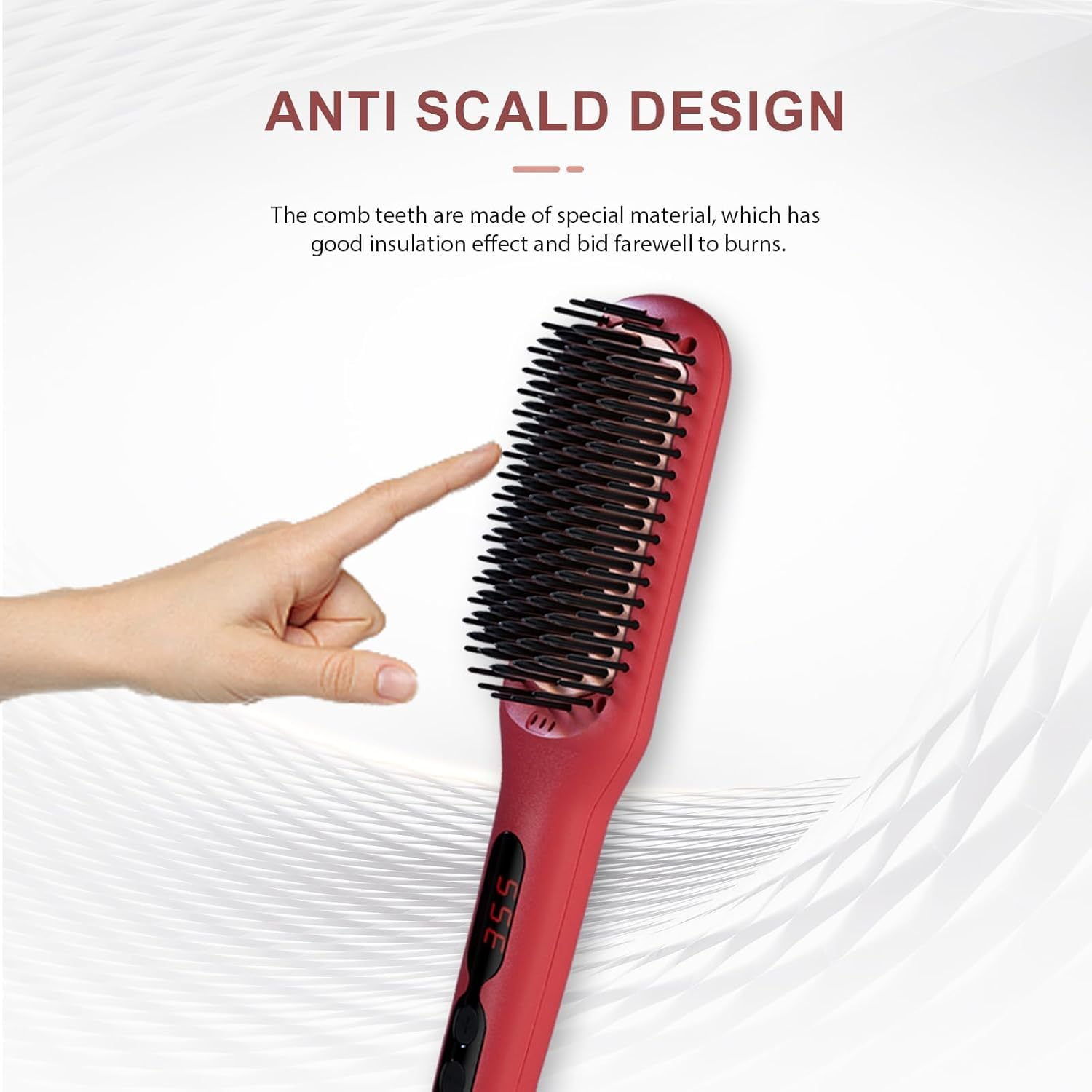 Megawise Hair Straightener Brush KL1025 - Fast Heating, Anti-Scald, Adjustable Temperature, and Auto Shut-Off - Ideal for All Hair Types (Tomato Red) image number 2