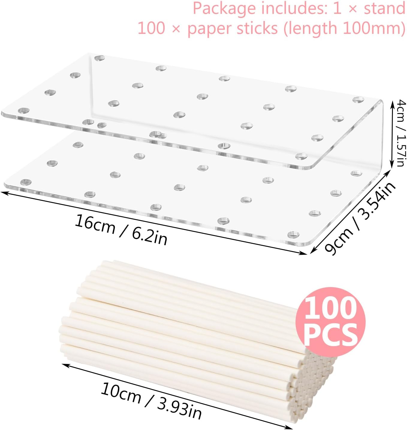 Lollipop Holder Display Stand 20 Holes Clear Acrylic Cake Pop Stand Holder with 100 Pcs Paper Sticks for Wedding Baby Shower Birthday Party Halloween Christmas Candy Decorative image number 5