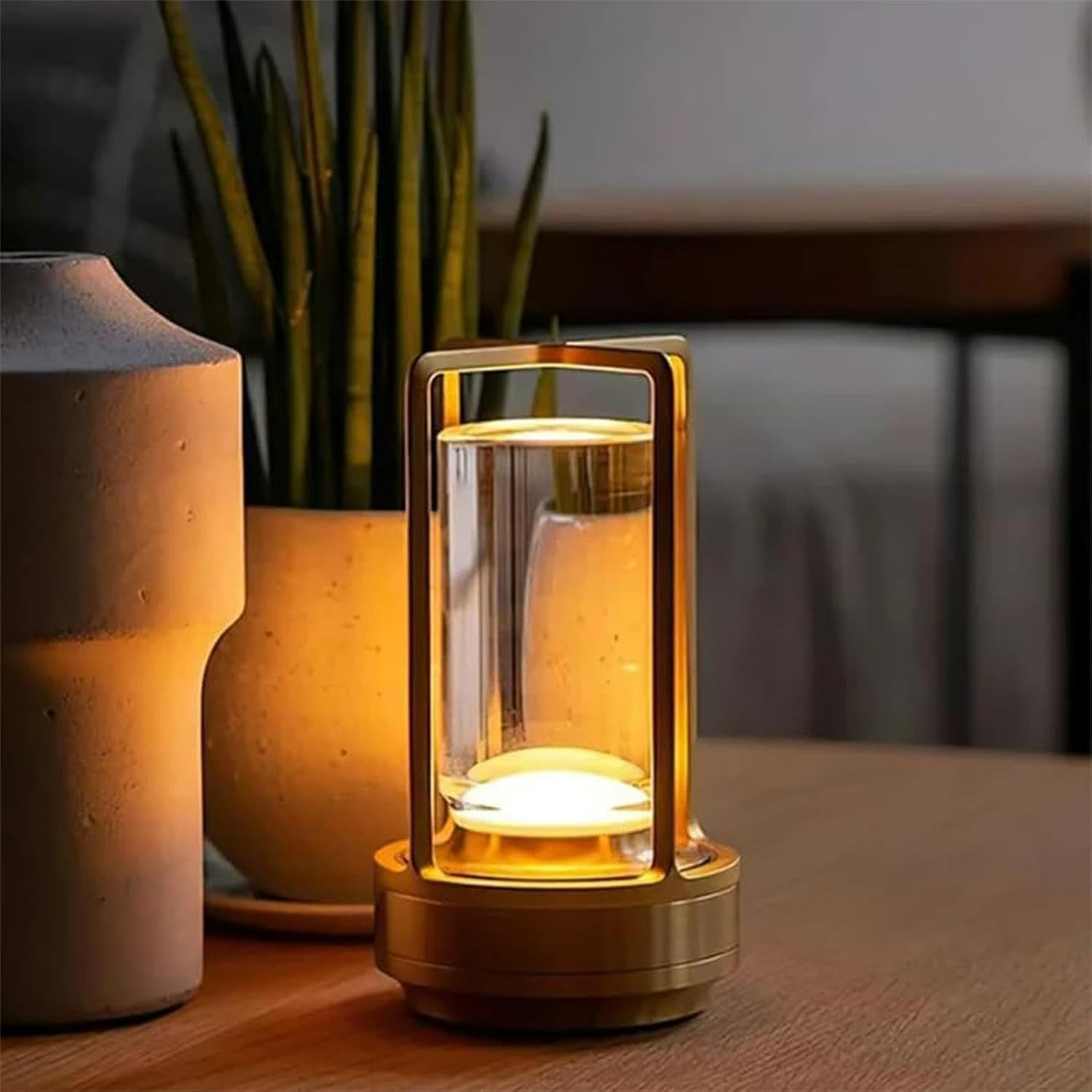 Cordless Table Lamp, LED Lamp with 2000Ma Battery, 3 Color Stepless Dimming, Lumisom Crystal Lantern Lamp, Klarako Crystal Lantern Suitable for Bedroom/Bar/Cafe/Camping(Gold) 2 Pack image number 6