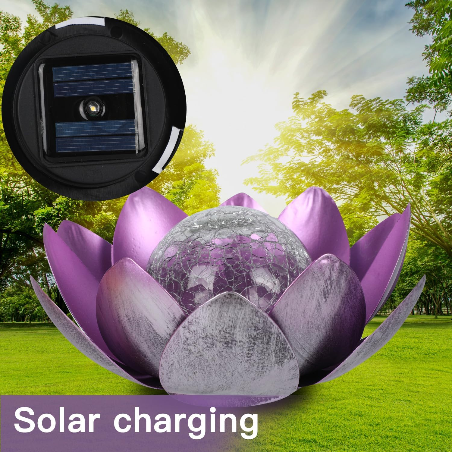 Kyduu Outdoor Retro Lotus Lamp, Solar Powered, Purple, Metall, LED, Waterproof, Floor Lamp image number 6