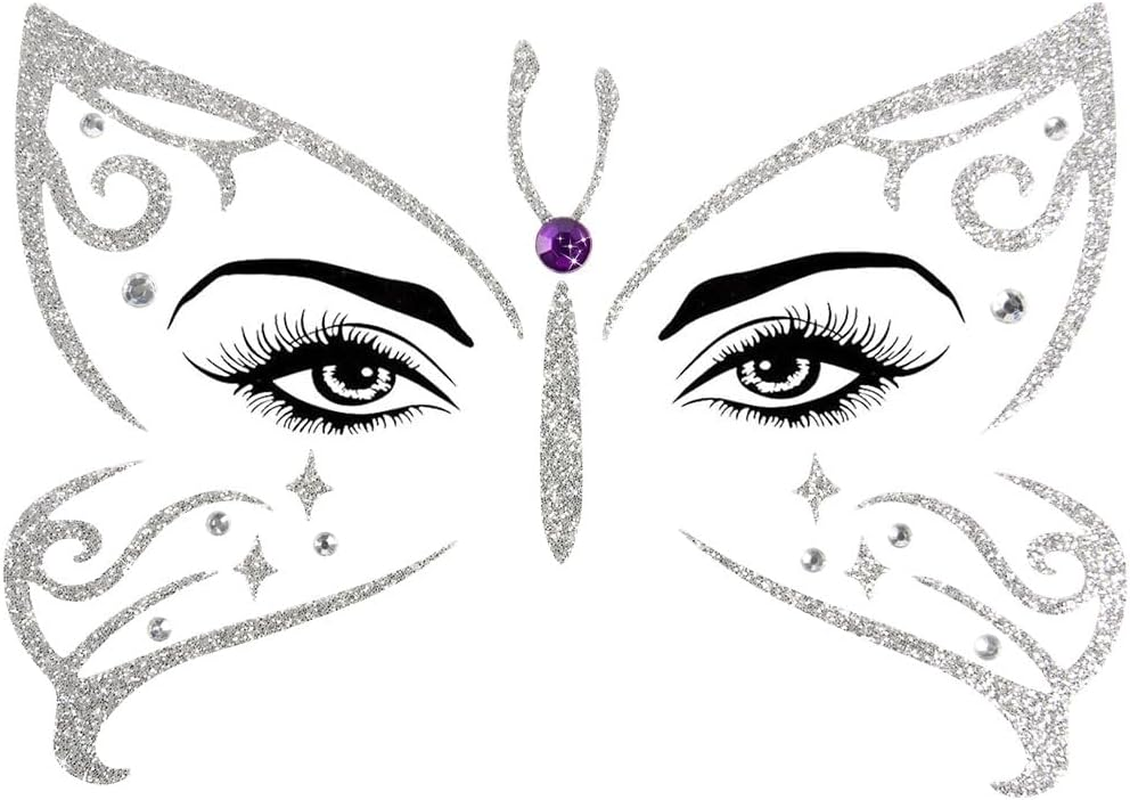 Alaoo Face Tattoo Carnival, Face Art Sticker Leopards, Temporary Tattoos, Tattoo Face, Glitter Stones Face Make-Up, Removable Glitter Face Stickers for Halloween, Theme Party