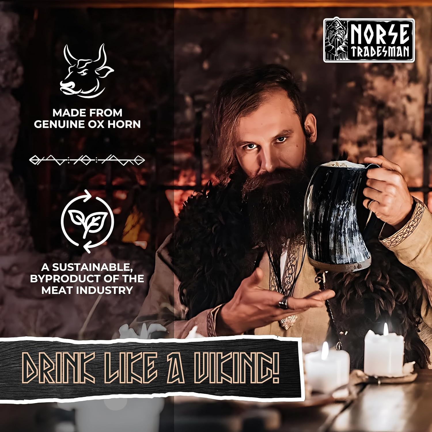 Norse Tradesman Genuine Viking Drinking Horn Mug&hellip; (500 MLS, Original, Low Polish) image number 6
