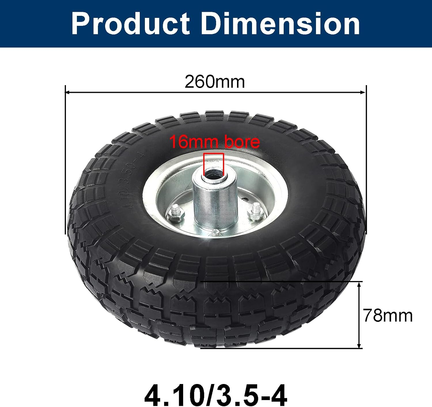 2 Pack 10" Flat Free Tires Solid Rubber Tyre Wheels, 4.10/3.5-4 Air Less Tires Wheels with 5/8" Center Bearings for Hand Truck, Trolley, Wheelbarrows, Garden Cart, Black image number 5