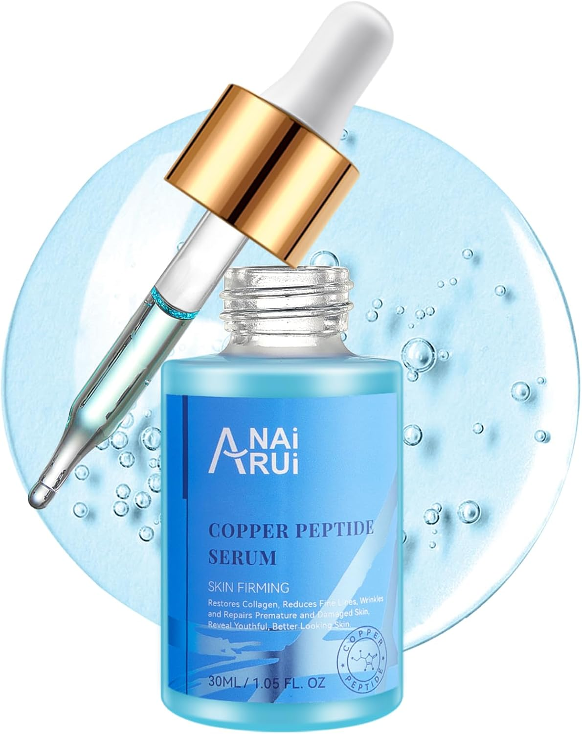ANAI RUI Copper Peptides Serum for Face -Copper Peptide Face Serum + Hyaluronic Acid - Reduces Fine Lines & Wrinkles, Plumping and Radiant Skin, 1.Fl.Oz image number 3