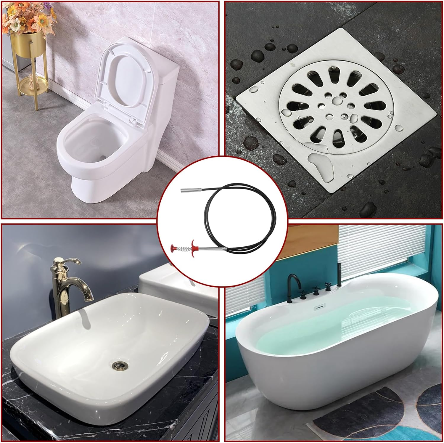 Pack of 2 Drain Spiral 90 Cm / 200 Cm, Flexible Gripper Claw Gripper, Pipe Cleaning Spiral, Stainless Steel Flexible Telescopic Gripper for Kitchen, Bathroom and Sewage Channels image number 2