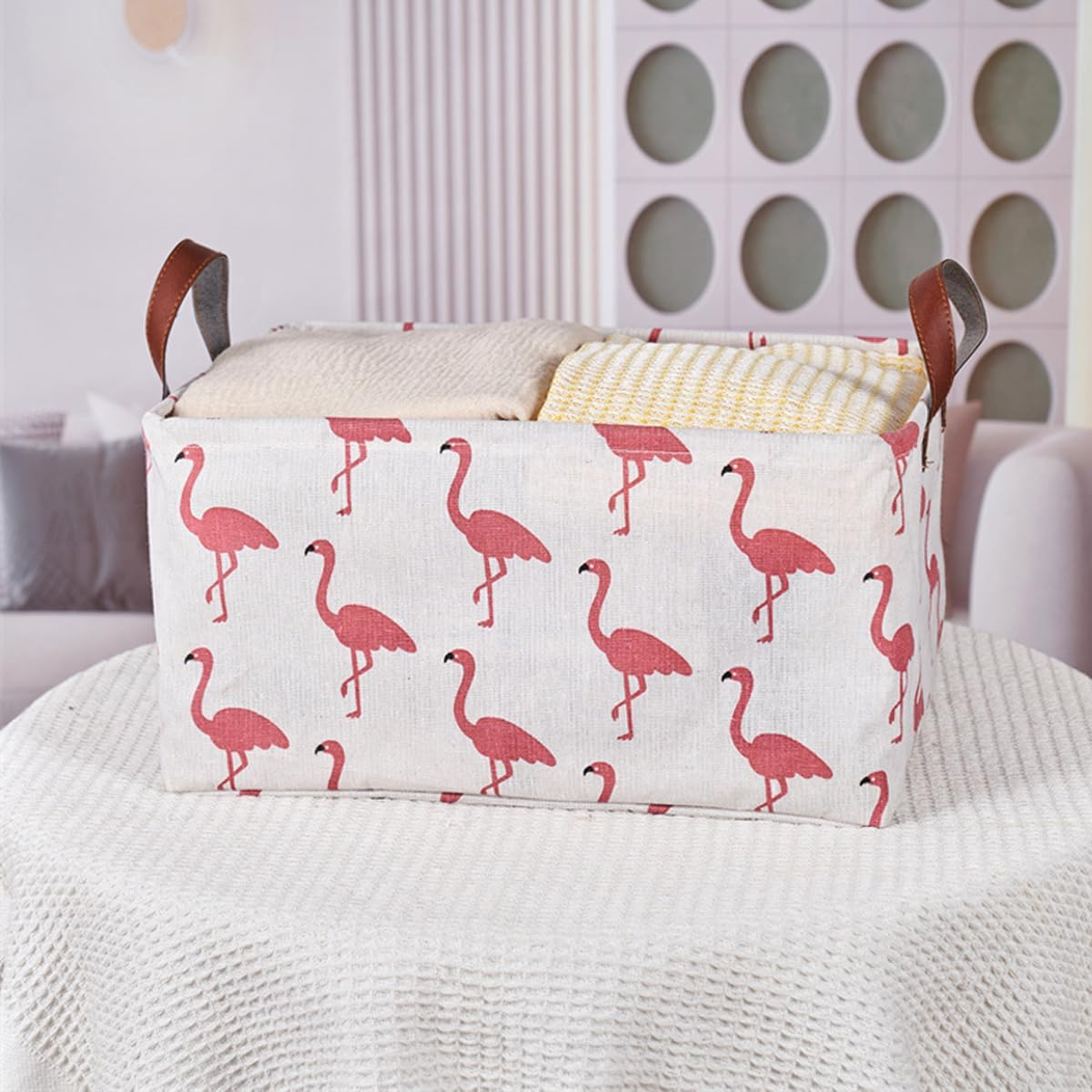 AIMALL 2PCS Cotton and Linen Storage Basket, Large Capacity Waterproof and Moisture-Proof Storage Box for Socks, Cosmetics, Clothes, Toys, 14.9 X 10.23 X 9 Inches, Multi-Purpose Organizer