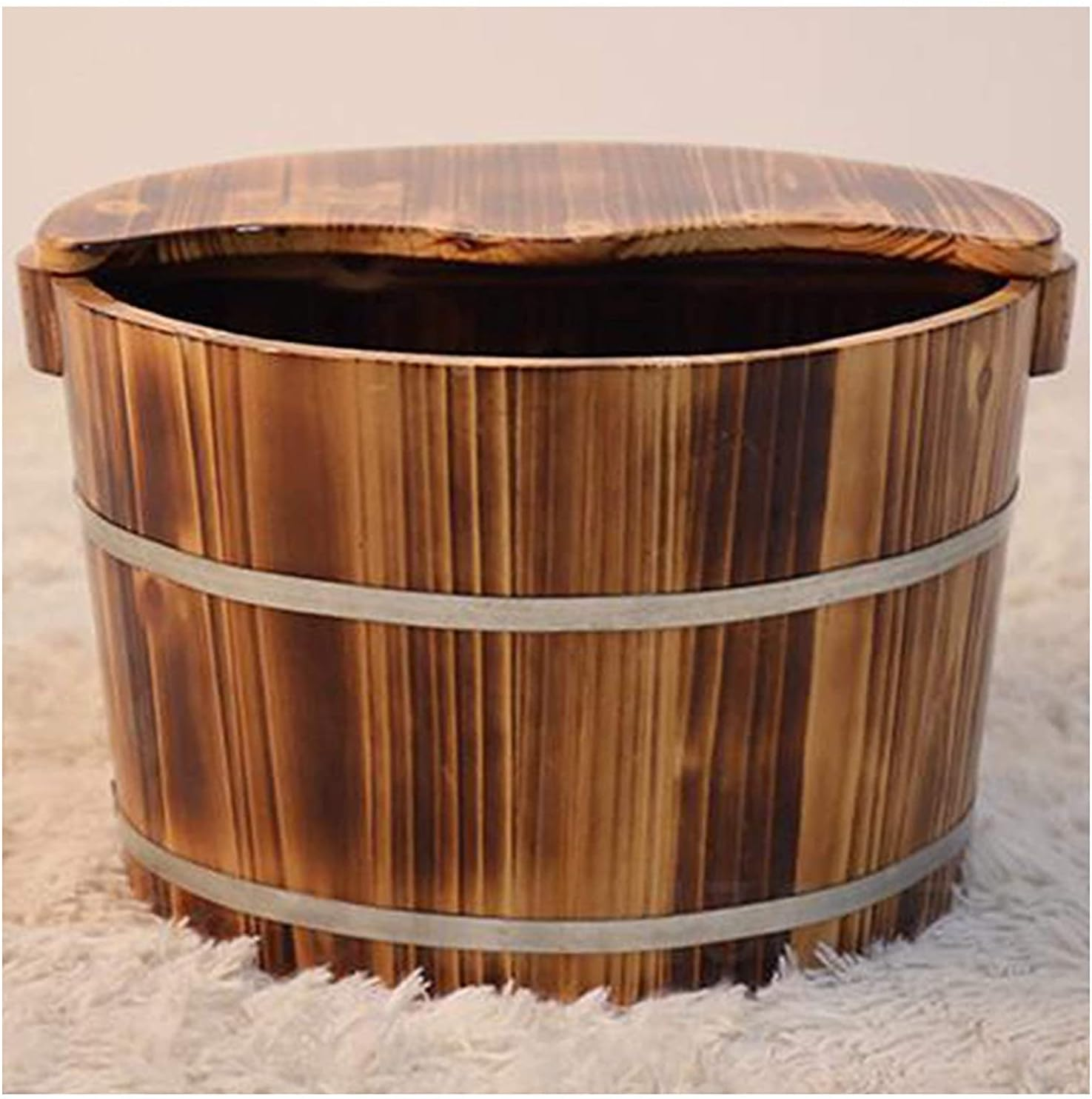 Wood Foot Bath Bucket Wooden Foot Basin Household Foot Bath Tub Wood Pedicure Barrels Foot Basin 24Cm High Footbath Bucket Spa Massage Improve Sleep Middle- Aged and Elderly Health Care Gift (Color: