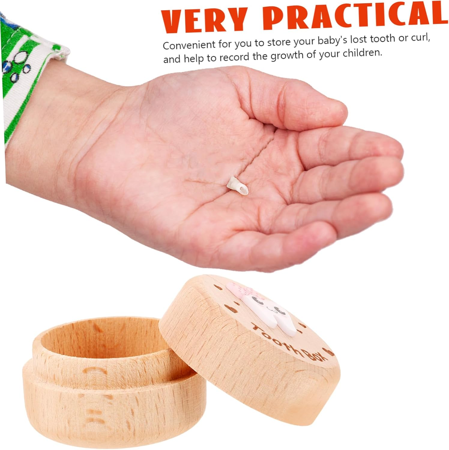 SECFOU Wooden Tooth Box for Boy Girl Modern Keepsake Storage for Teeth and Hair Cute Fairy Box for Boys and Girls Elegant Design for Nurseries and Bedrooms image number 2