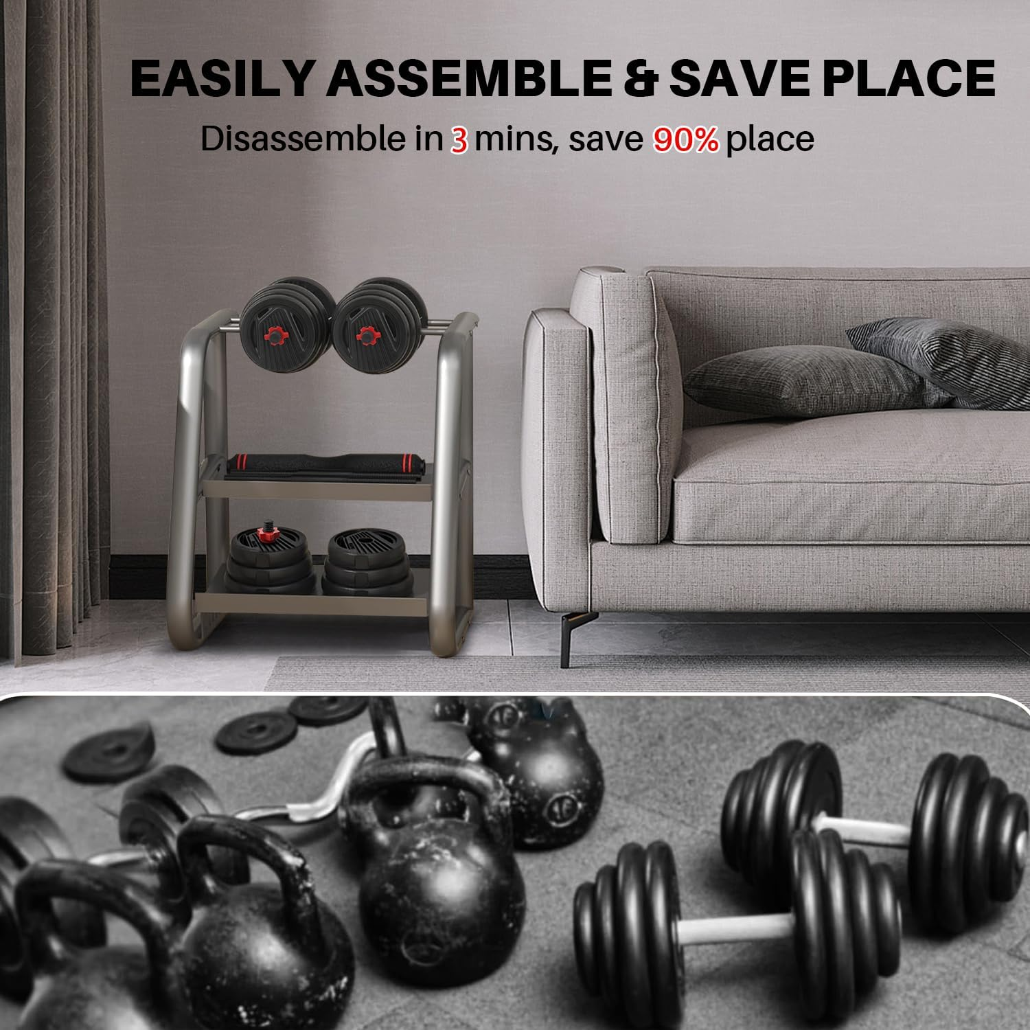 Yildue Adjustable Dumbbells Set,Free Weights Set 15KG/20KG/30KG with Connector,4 in 1 Dumbbells Sets Used as Barbell/Kettle Bells/Push up Stand (15Kg Barbell+Kettlebell Sets) image number 6