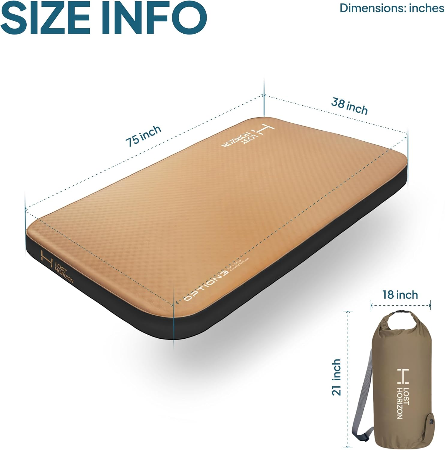 LOSTHORIZON Airsoft 4.5&rdquo; Thick Self Inflating Sleeping Pad with Solid Foam, Camping Mattress with Pump Sack, Portable Roll up Bed, Inflatable Outdoor Mat for Rooftop Tent Car Truck Van, 4 Season image number 5