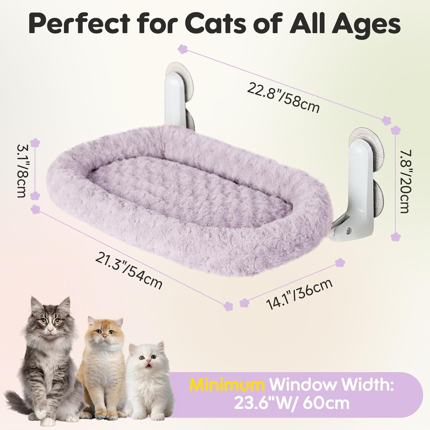 Cat Window Bed & Hammock Perch for Indoor Cats - Foldable Reversible Window Bed, Cat Window Hammock with Upgrade Strong Suction Cups, Sturdy Holds up to 18Kg (Purple, M)
