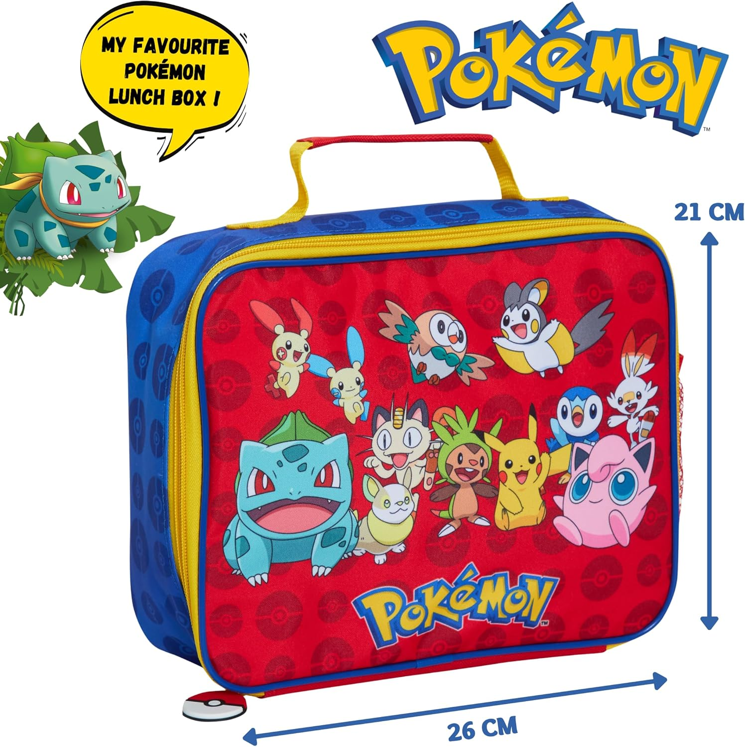Pokemon Lunch Bag for Kids Pikachu School Insulated Luchbox with Bottle Holder, Red, One Size, Book Bag image number 4