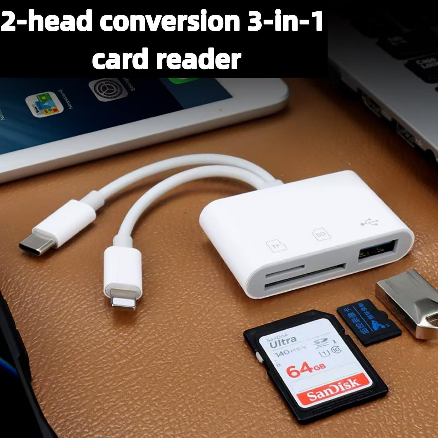 Dual-Slot USB C SD Card Reader&ndash;Type-C & Lightning Adapter for Iphone, Ipad, Galaxy, Laptop&ndash;Portable TF/SD Memory Card Reader image number 6