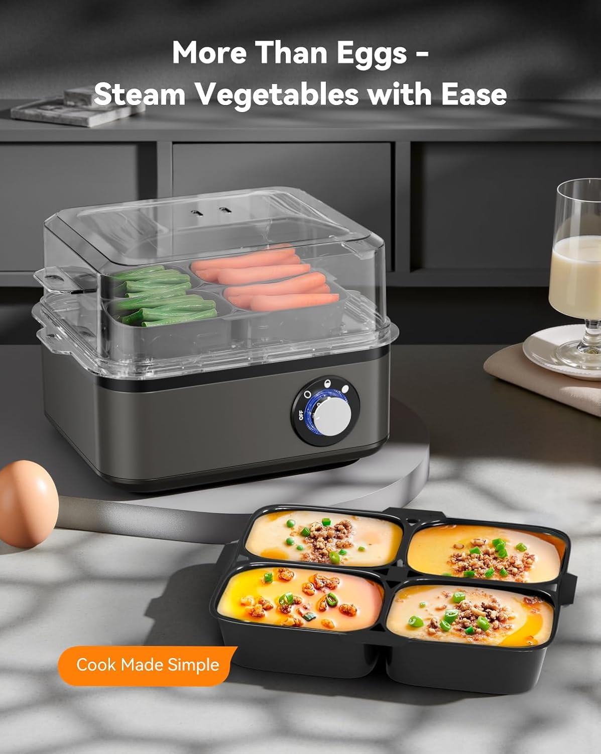 Egg Cooker - Electric Egg Boiler with 8-Egg Capacity, Easy Eggs Steamer for Soft/Medium/Hard-Boiled Eggs, Poached/Scrambled Eggs, or Omelets with Measuring Cup, Auto Shut Off, Easy to Clean image number 3