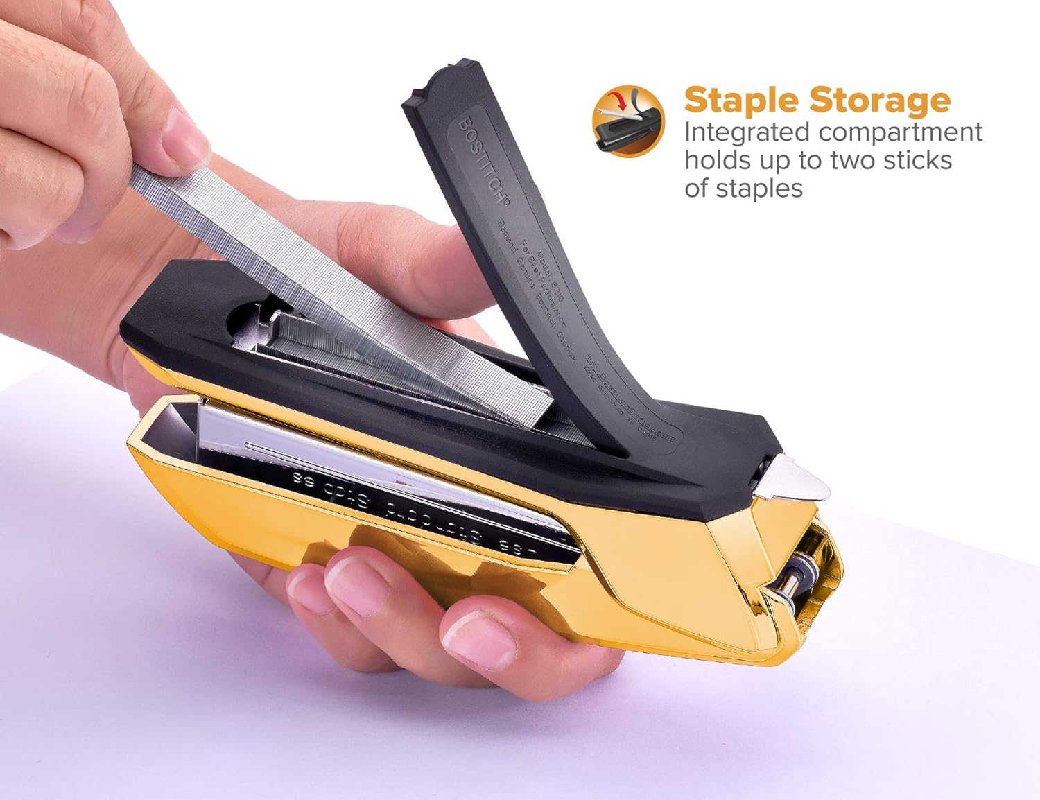 Bostitch Office Ascend 3 in 1 Stapler with Integrated Remover & Staple Storage, 20 Sheet Capacity, Gold Chrome image number 1