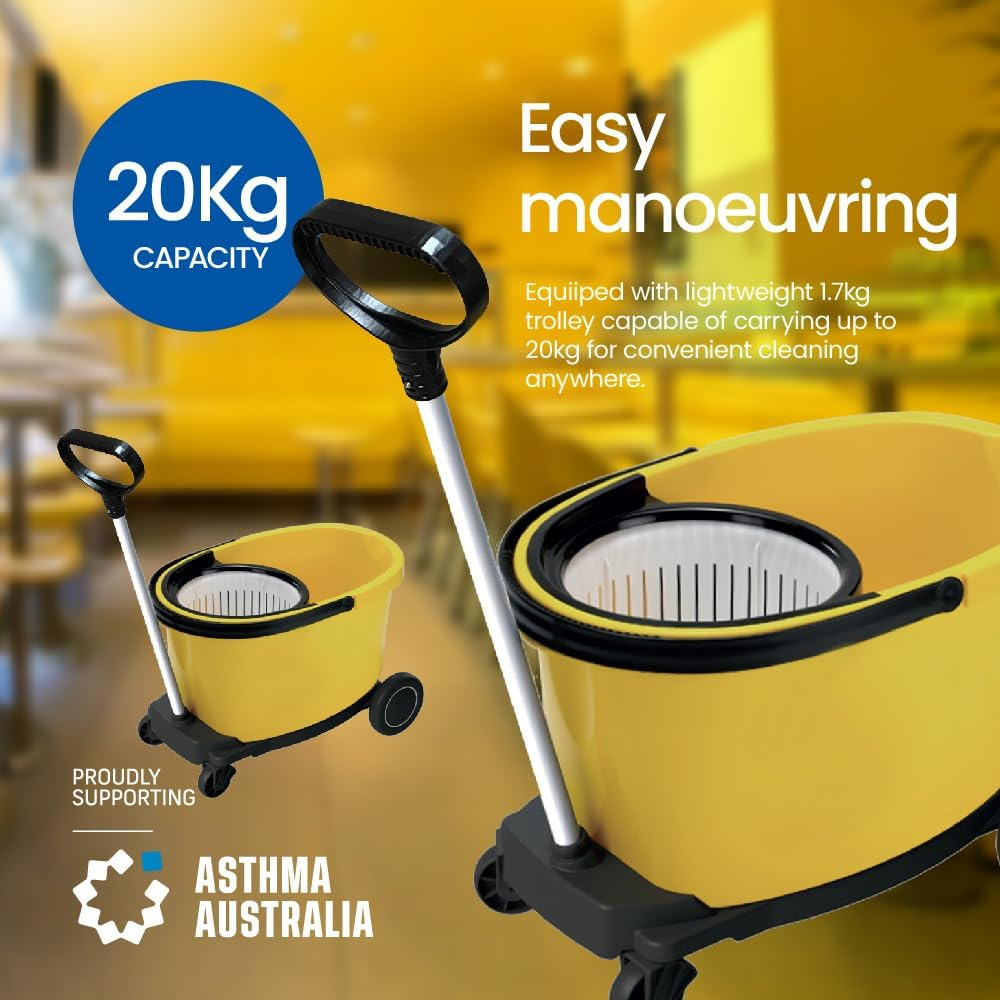 White Magic Professional Spin Mop Set &ndash; Designed for Commercial Use with 3000 RPM Spin, Easy Hand Press Action, and 4X More Absorbent Microfibre. Bucket 60X37X31Cm, Trolley 72X36X86Cm image number 6